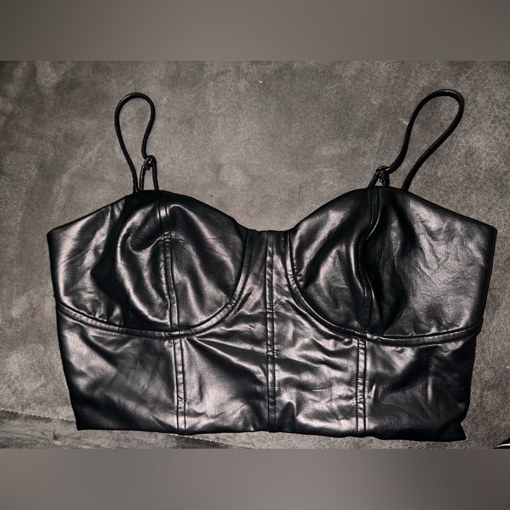 express. M. black faux leather corset crop top.